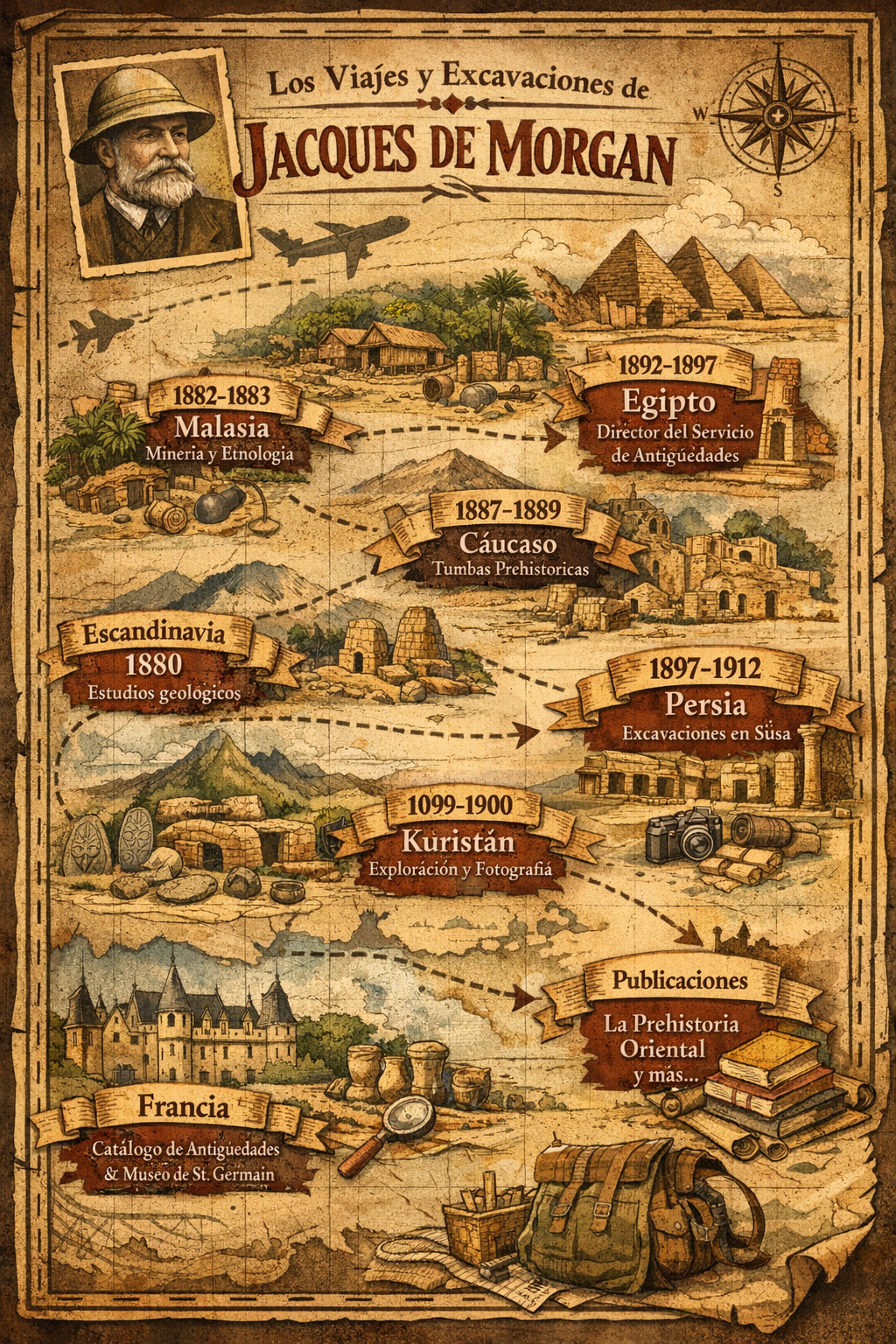 📜✨ Cronología de Jacques de Morgan: descubrimientos, viajes e hitos arqueológicos